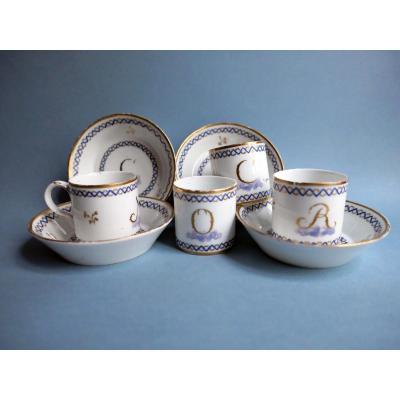 Niderviller - Three Cups And Saucers Hard Paste Porcelain Eighteenth Century