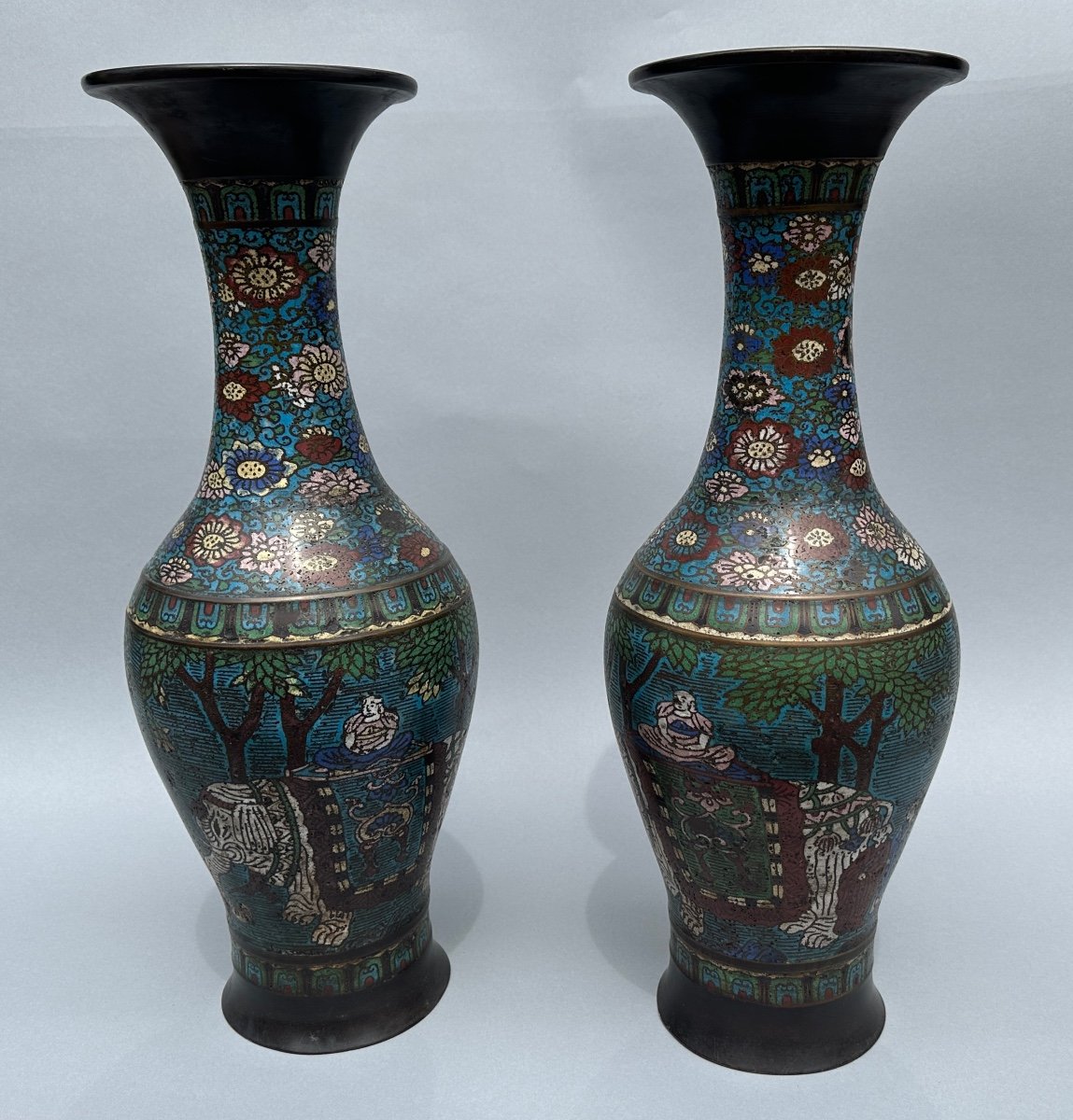 Chine - Paire De Vases Balustres En émaux Cloisonnés -photo-2