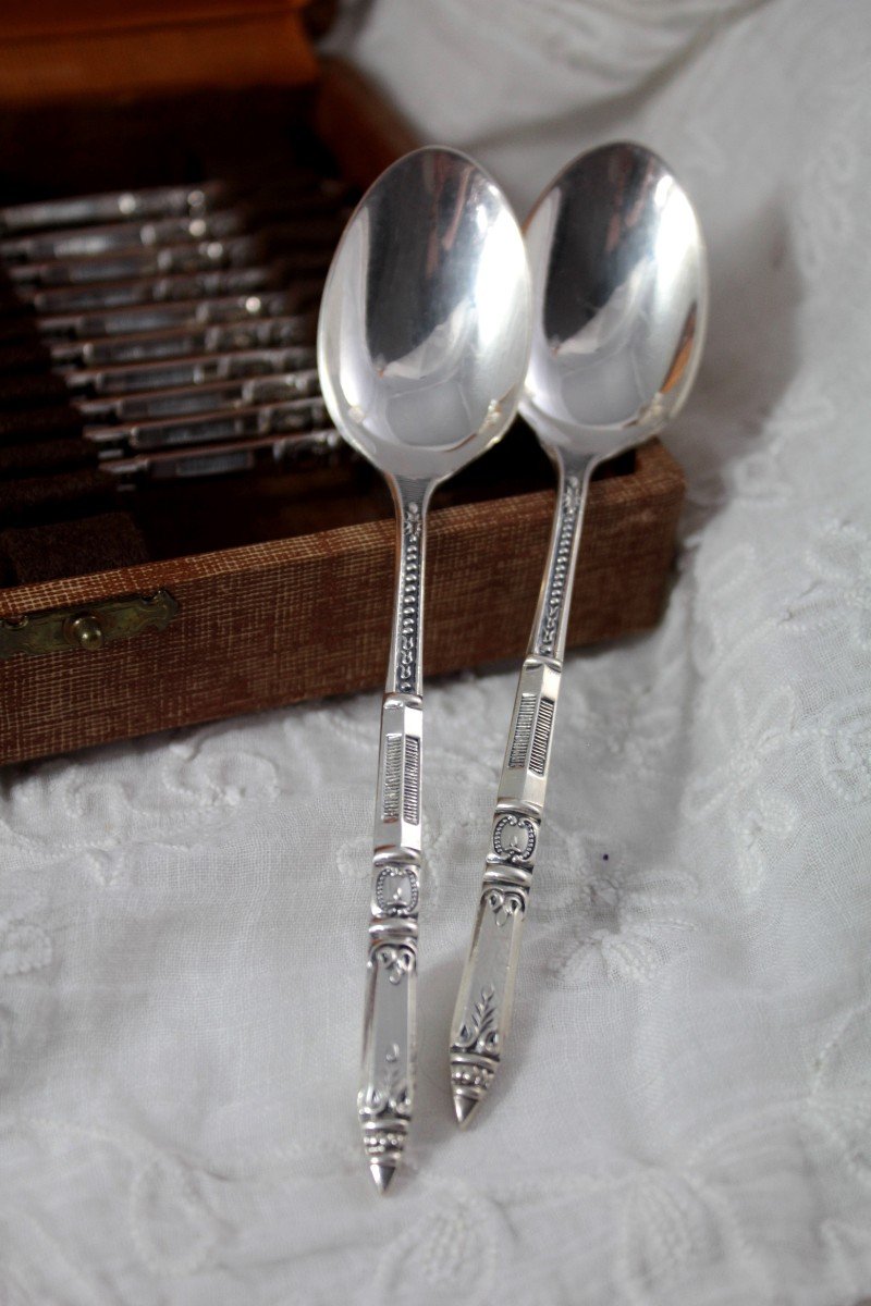 12 Small Mocha Spoons Or Verrine In Silver Metal Ercuis-photo-3