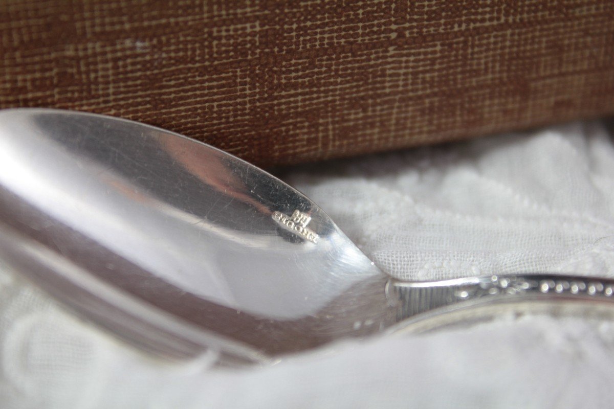 12 Small Mocha Spoons Or Verrine In Silver Metal Ercuis-photo-1