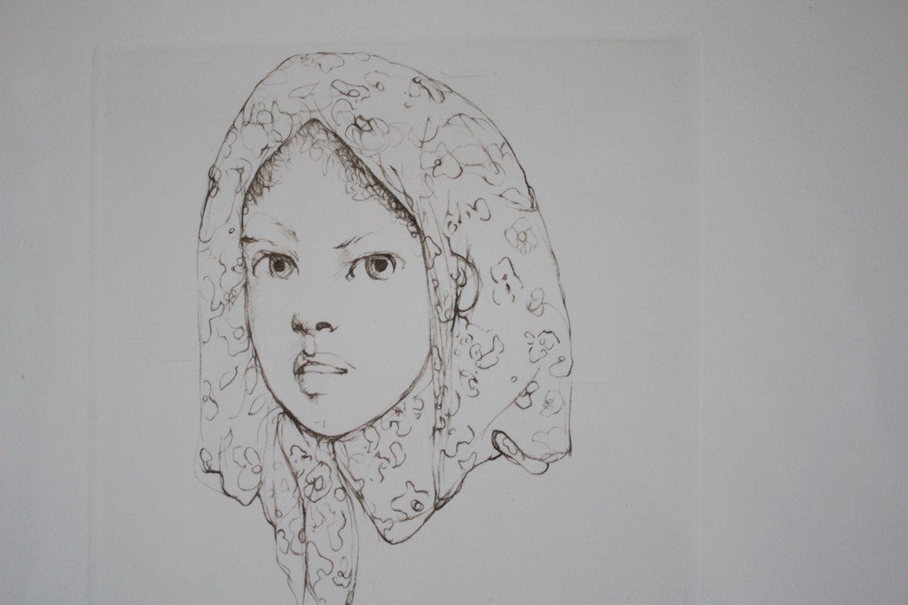 Engraving 'young Girl With A Scarf' By Leonor Fini (1907-1996)-photo-2