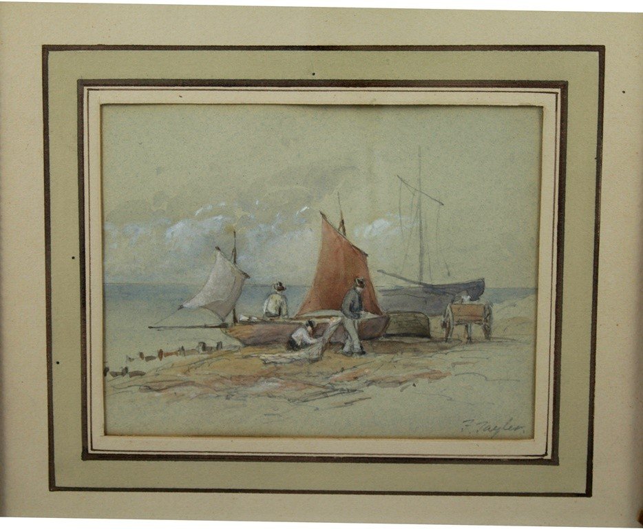 Pair Of 'fishermen And Boats' Watercolors Signed John Frederick Tayler (1802-1889)-photo-3