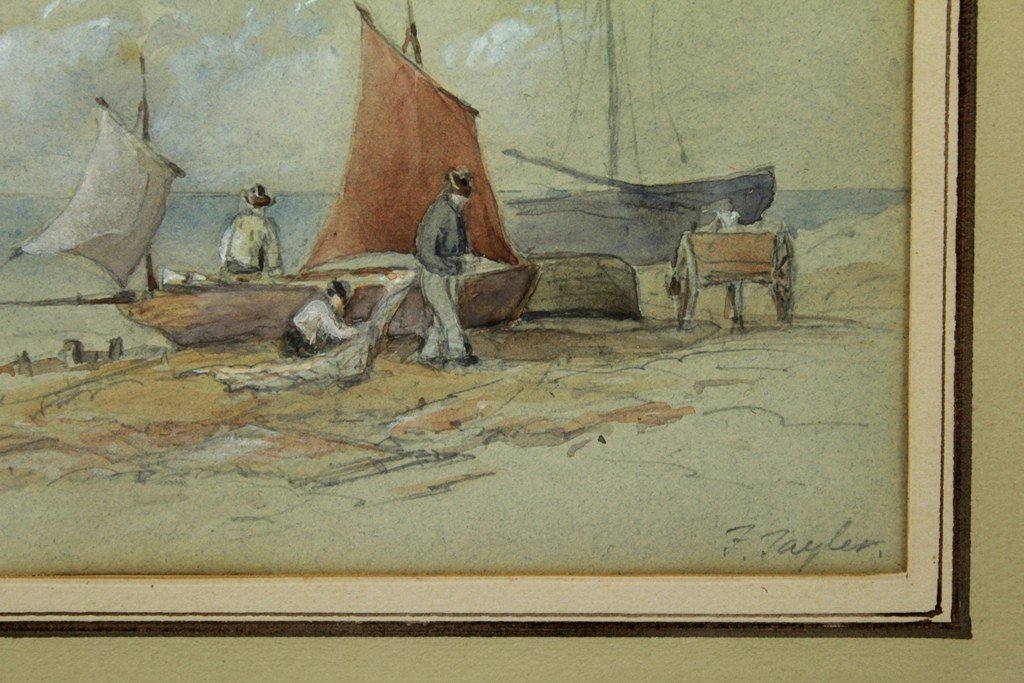 Pair Of 'fishermen And Boats' Watercolors Signed John Frederick Tayler (1802-1889)-photo-1