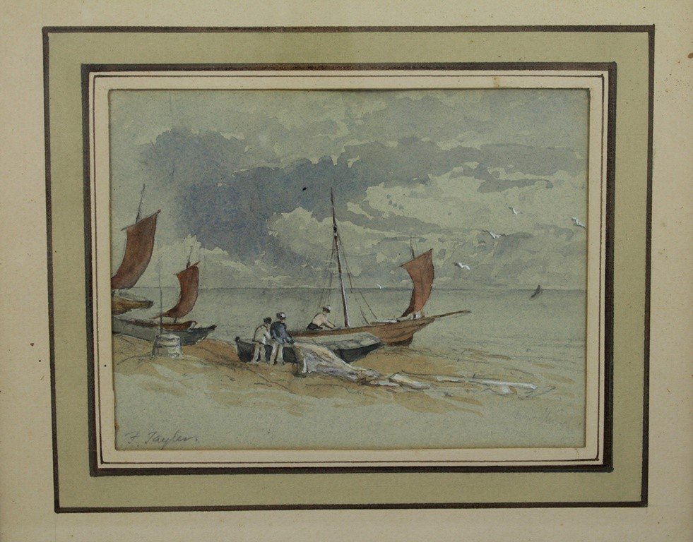 Pair Of 'fishermen And Boats' Watercolors Signed John Frederick Tayler (1802-1889)-photo-4