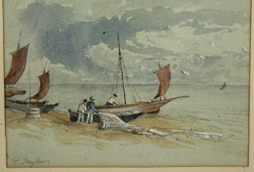 Pair Of 'fishermen And Boats' Watercolors Signed John Frederick Tayler (1802-1889)-photo-5