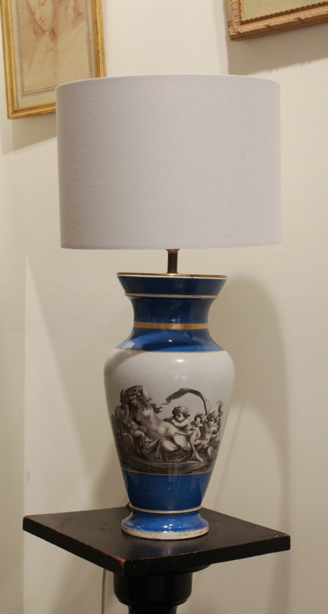 Lampe En Porcelaine Décor 'bacchanales' (thème Du Vin) époque Fin 19ème Siècle