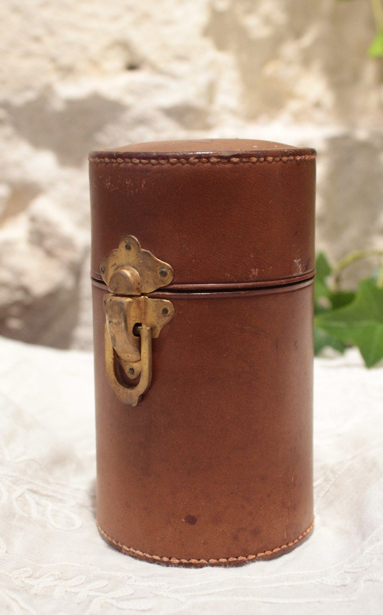 4 Bottles In A Leather Case Early 20th Century-photo-1