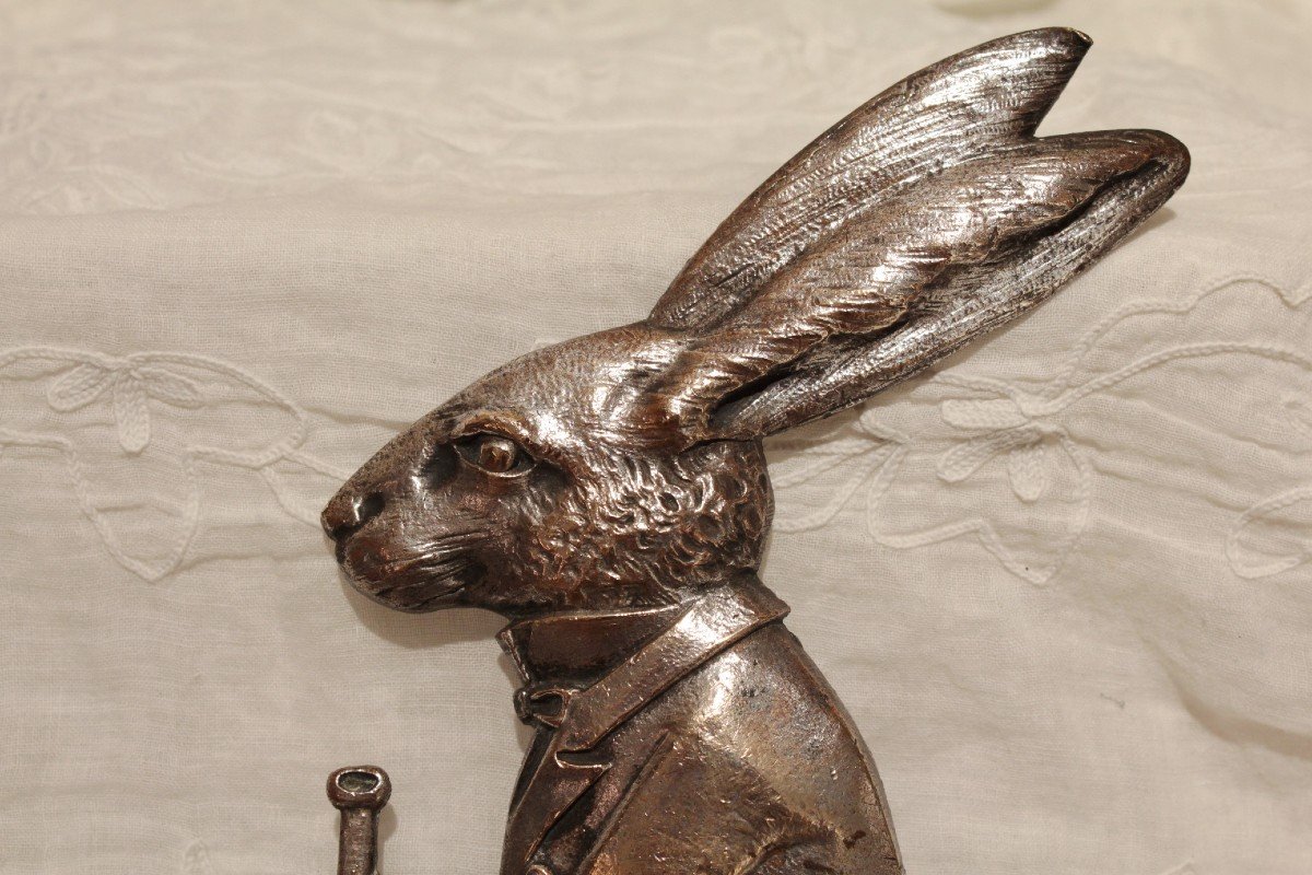 Silver Bronze Plaque 'rabbit With Bugle' Signed M. Podiebrad Circa 1920-1930-photo-2