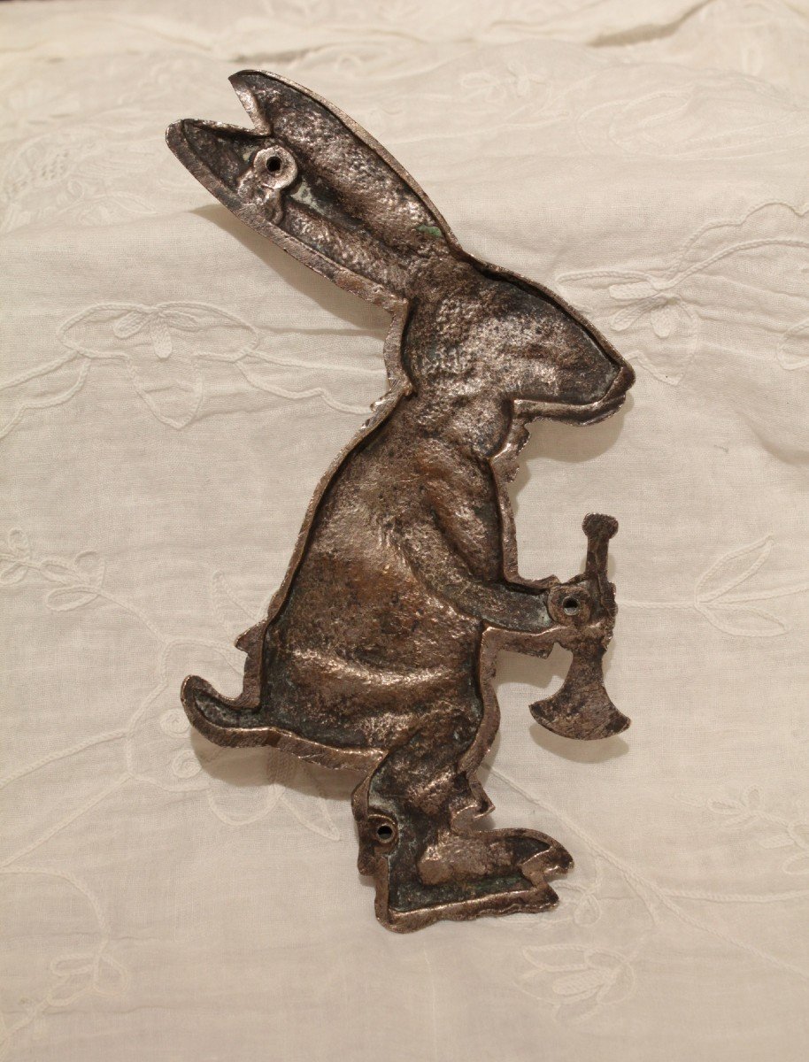 Silver Bronze Plaque 'rabbit With Bugle' Signed M. Podiebrad Circa 1920-1930-photo-1