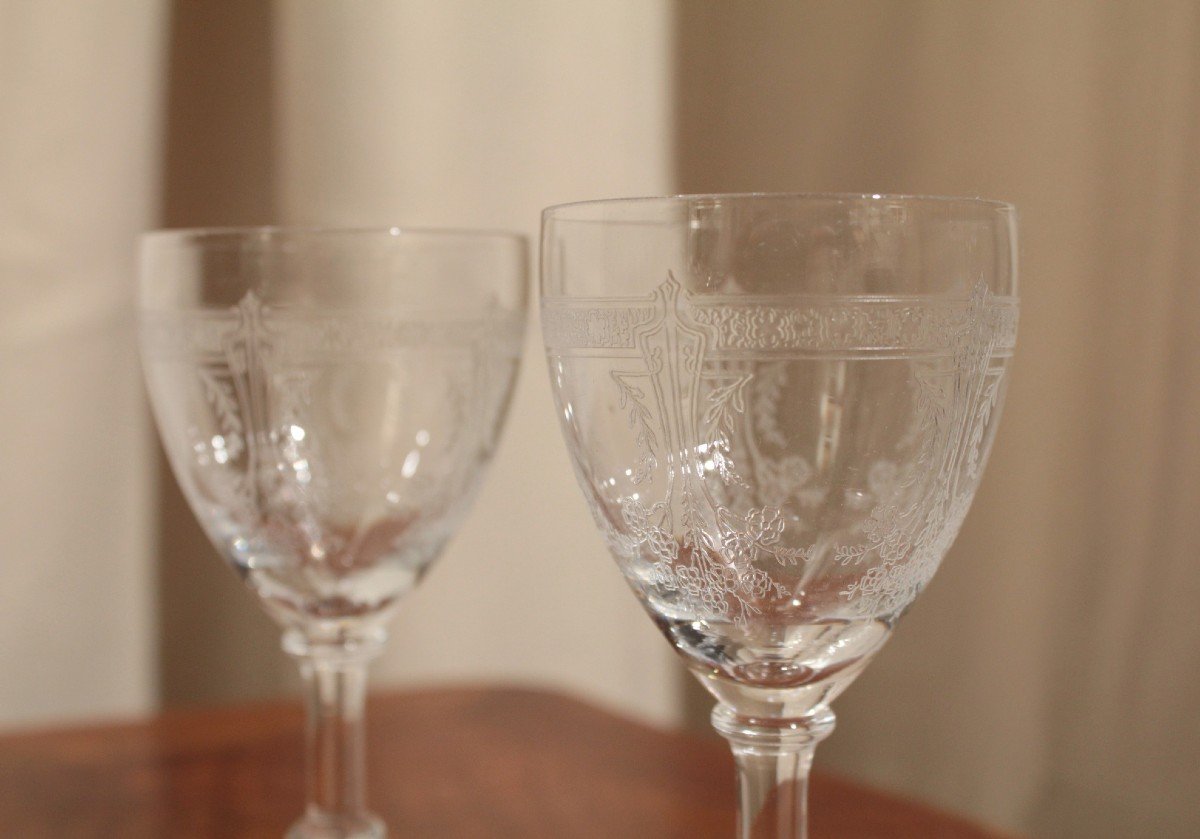 Service De Verres Et Deux Carafes En Cristal Gravé Début 20ème Siècle-photo-5