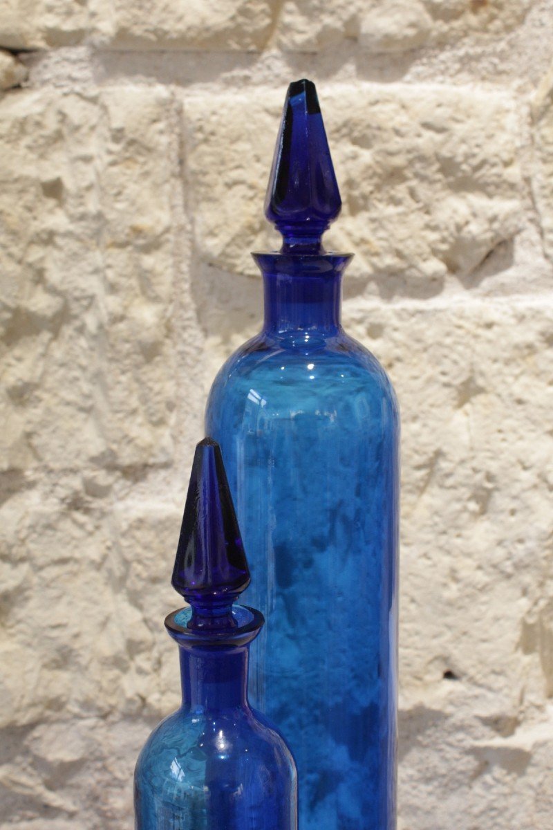 2 19th Century Blue Glass Pharmacy Showcase Bottles-photo-3