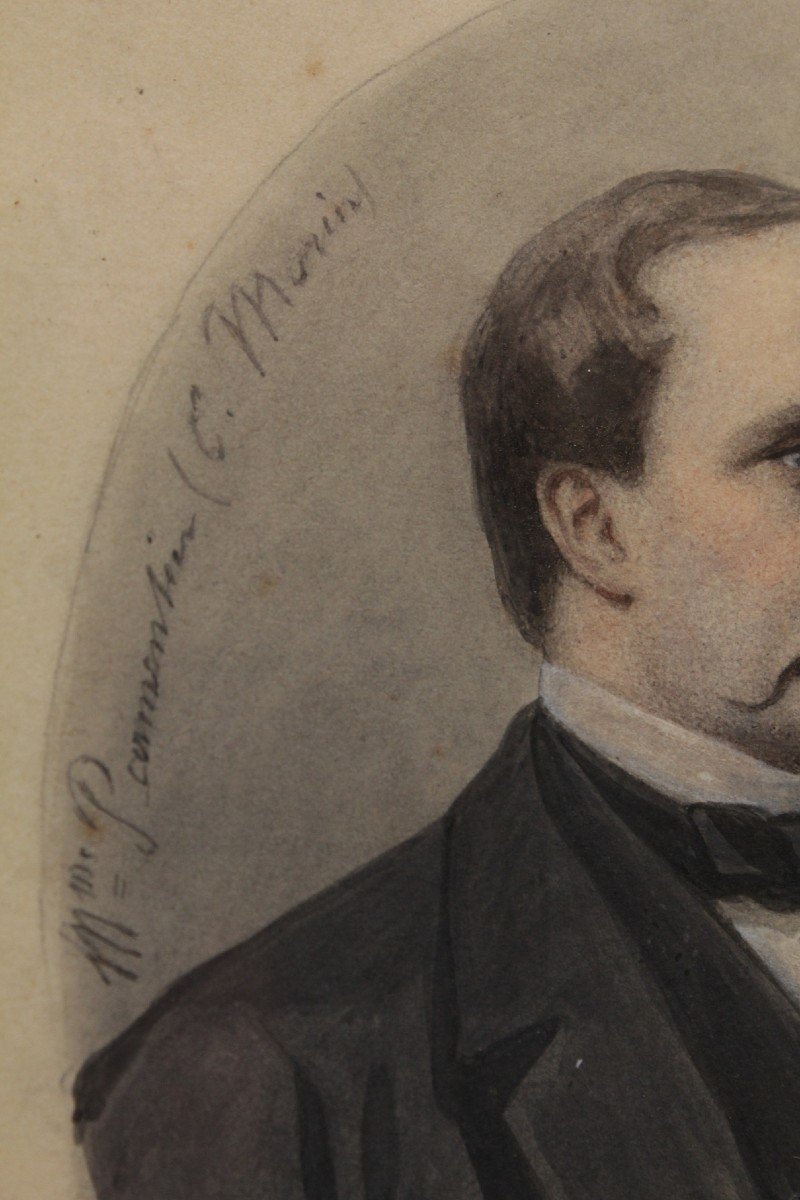 Dessin 'portrait De Charles Morin' Signée M. Parmentier Vers 1870-photo-3