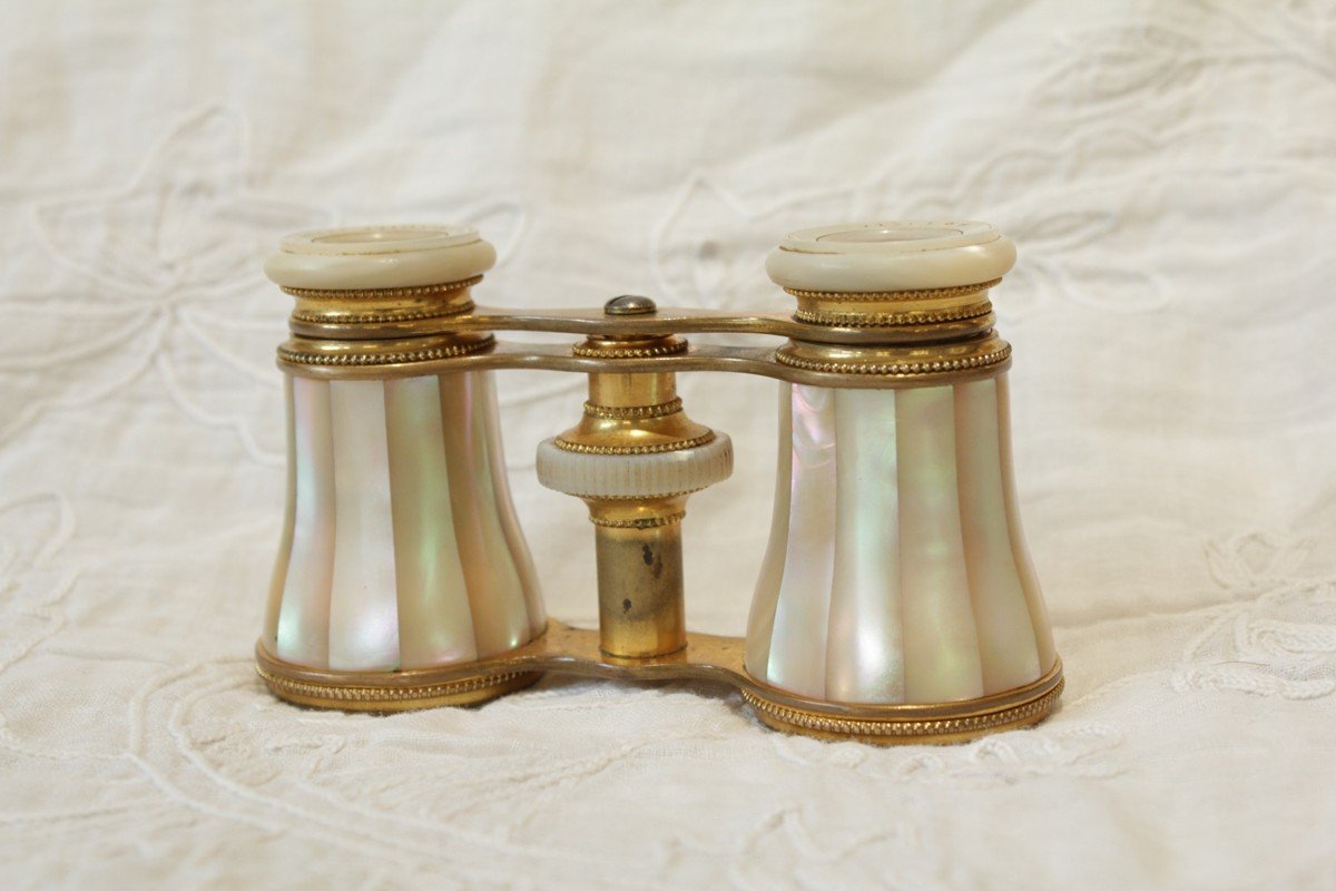 Pair Of Mother-of-pearl Theater Binoculars Maison Crosti Bordeaux Late 19th Century-photo-2