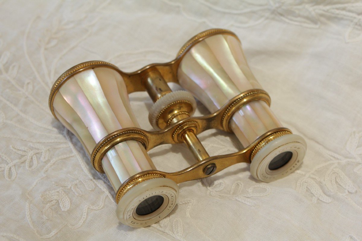 Pair Of Mother-of-pearl Theater Binoculars Maison Crosti Bordeaux Late 19th Century-photo-5