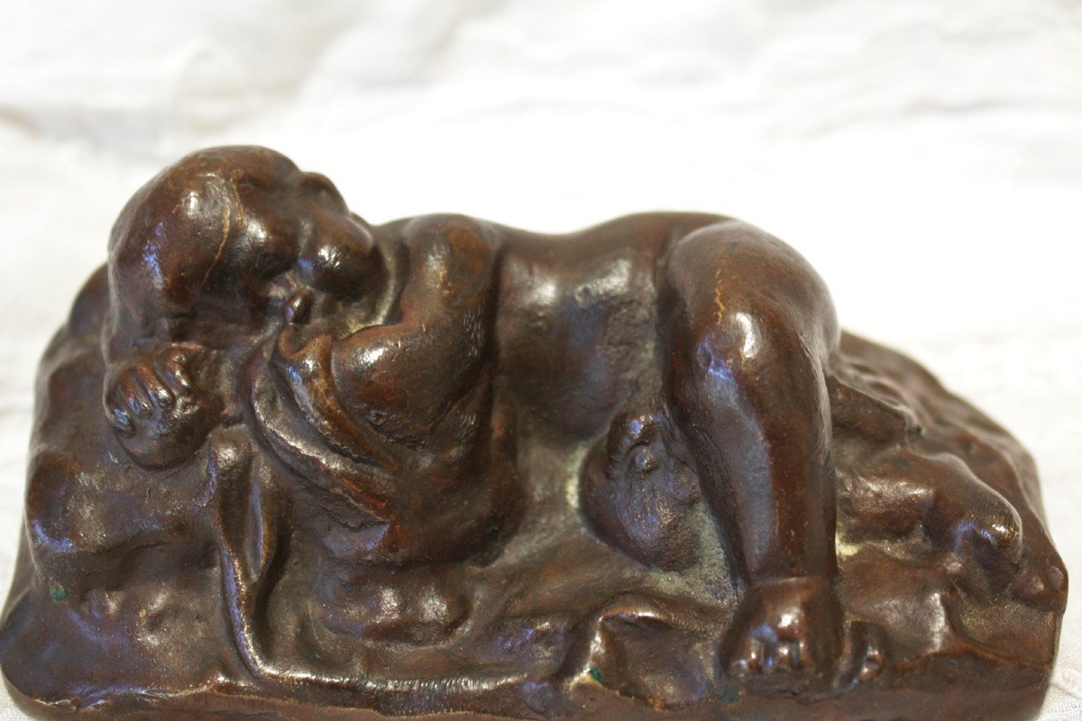 Bronze Sculpture 'the Sleeping Child' 19th Century-photo-2