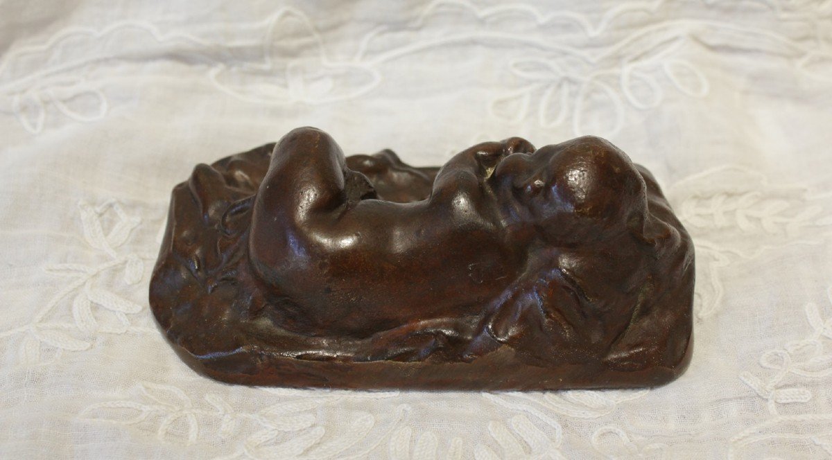 Bronze Sculpture 'the Sleeping Child' 19th Century-photo-3