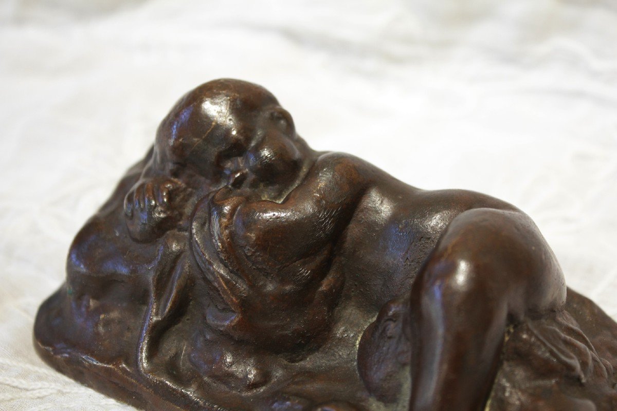 Bronze Sculpture 'the Sleeping Child' 19th Century-photo-2