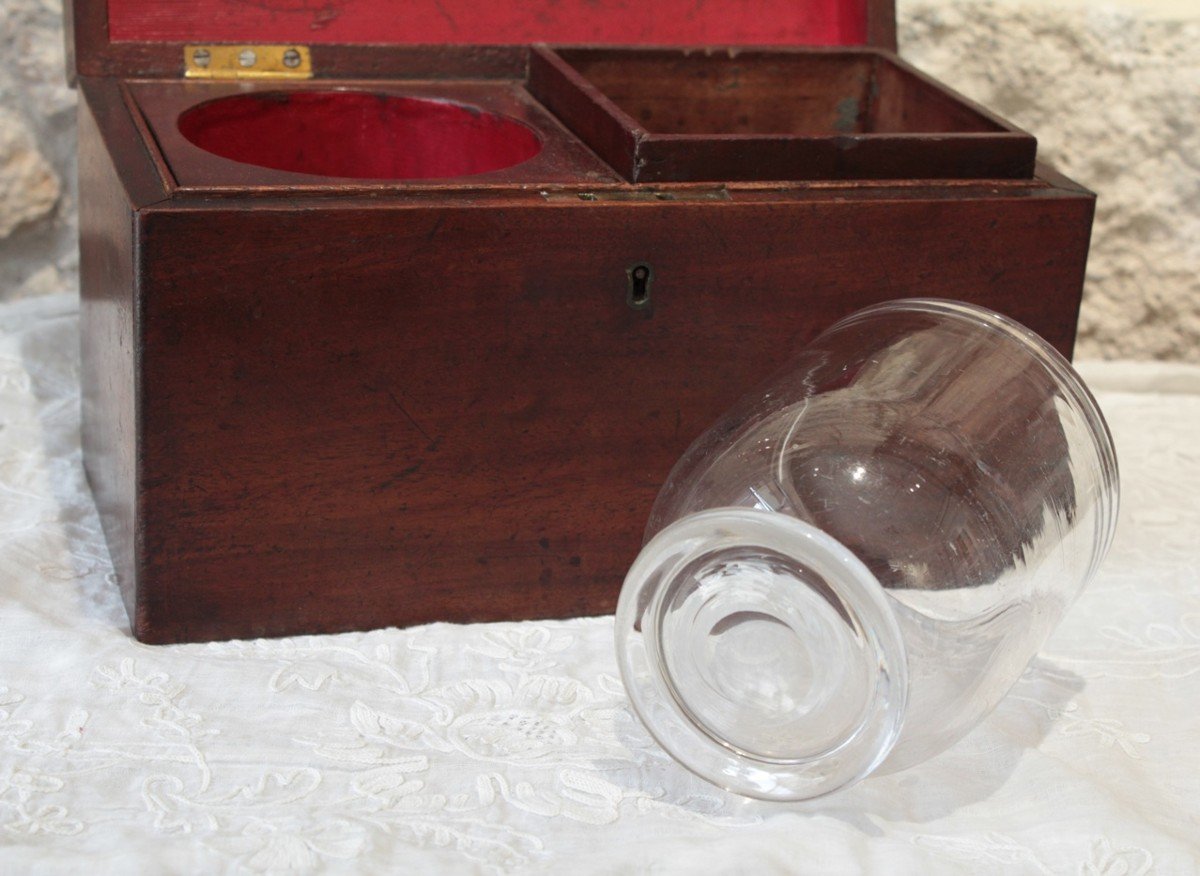 Mahogany Tea Box With Its Glass Mixer 19th Century-photo-3