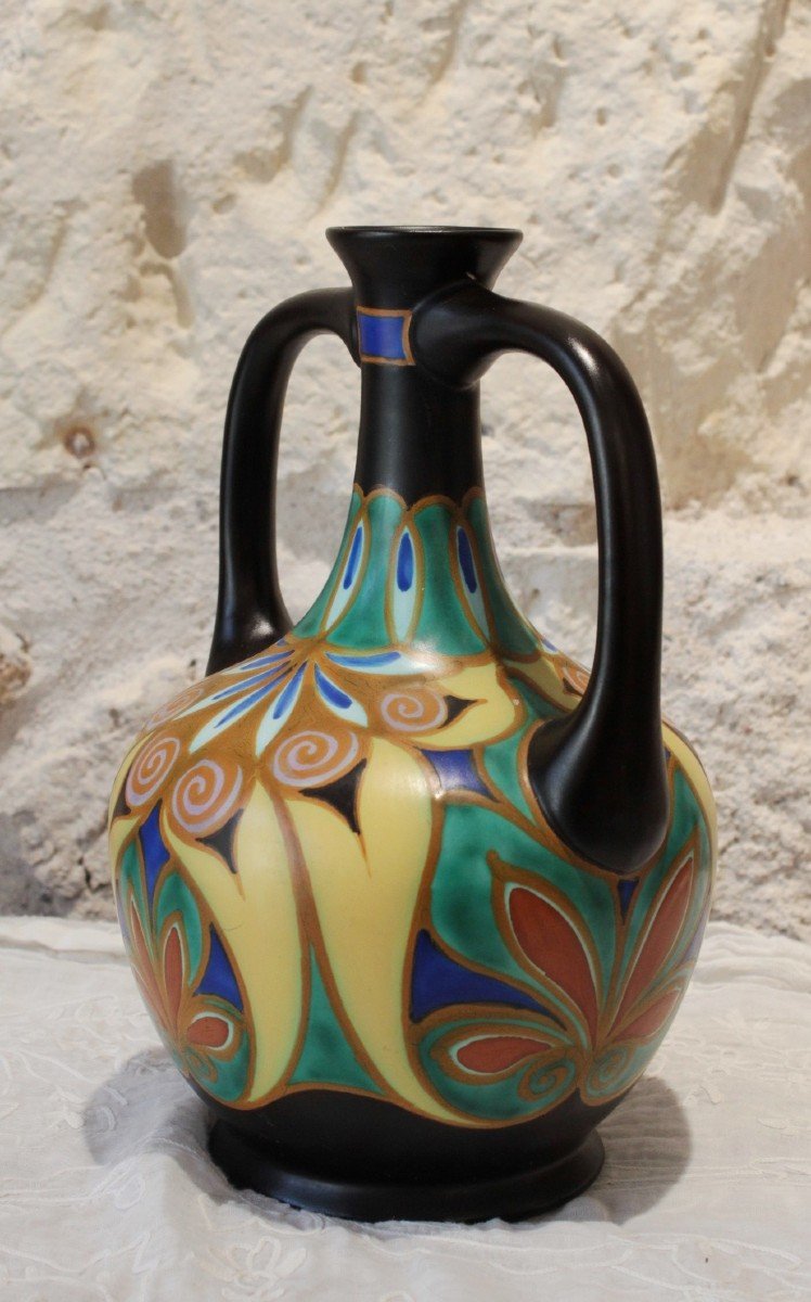 Two-handled Vase In Glazed Ceramic, Holland, Circa 1930 -photo-2