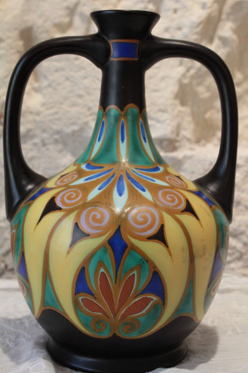 Two-handled Vase In Glazed Ceramic, Holland, Circa 1930 -photo-3