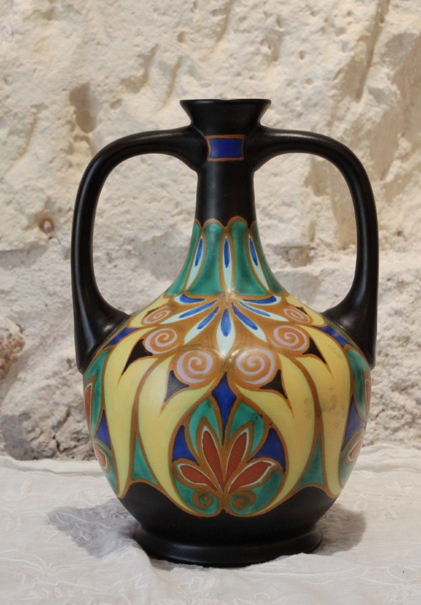 Two-handled Vase In Glazed Ceramic, Holland, Circa 1930 