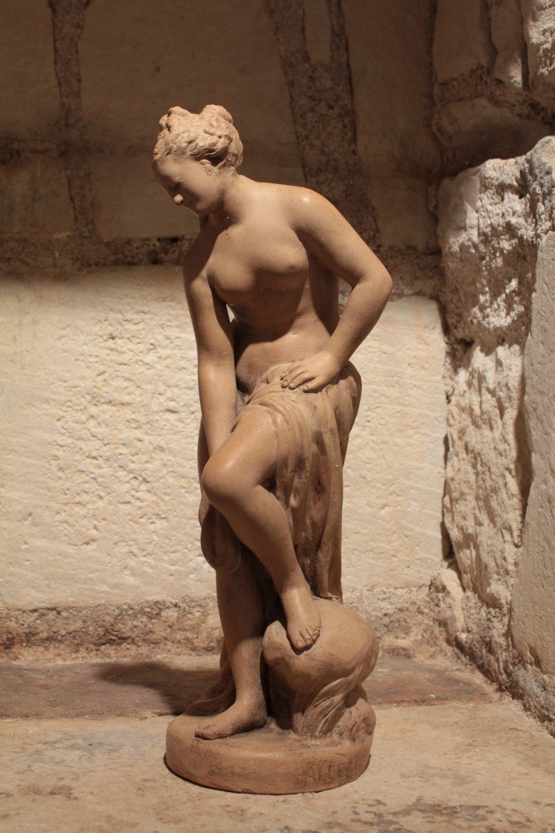 Terracotta Sculpture 'venus In The Bath' Or 'bather' After Christophe Allégrain