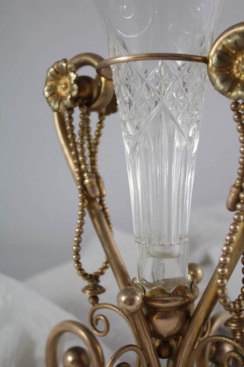 Glass Cornet Vase With Gilded Metal Frame Circa 1900-photo-5