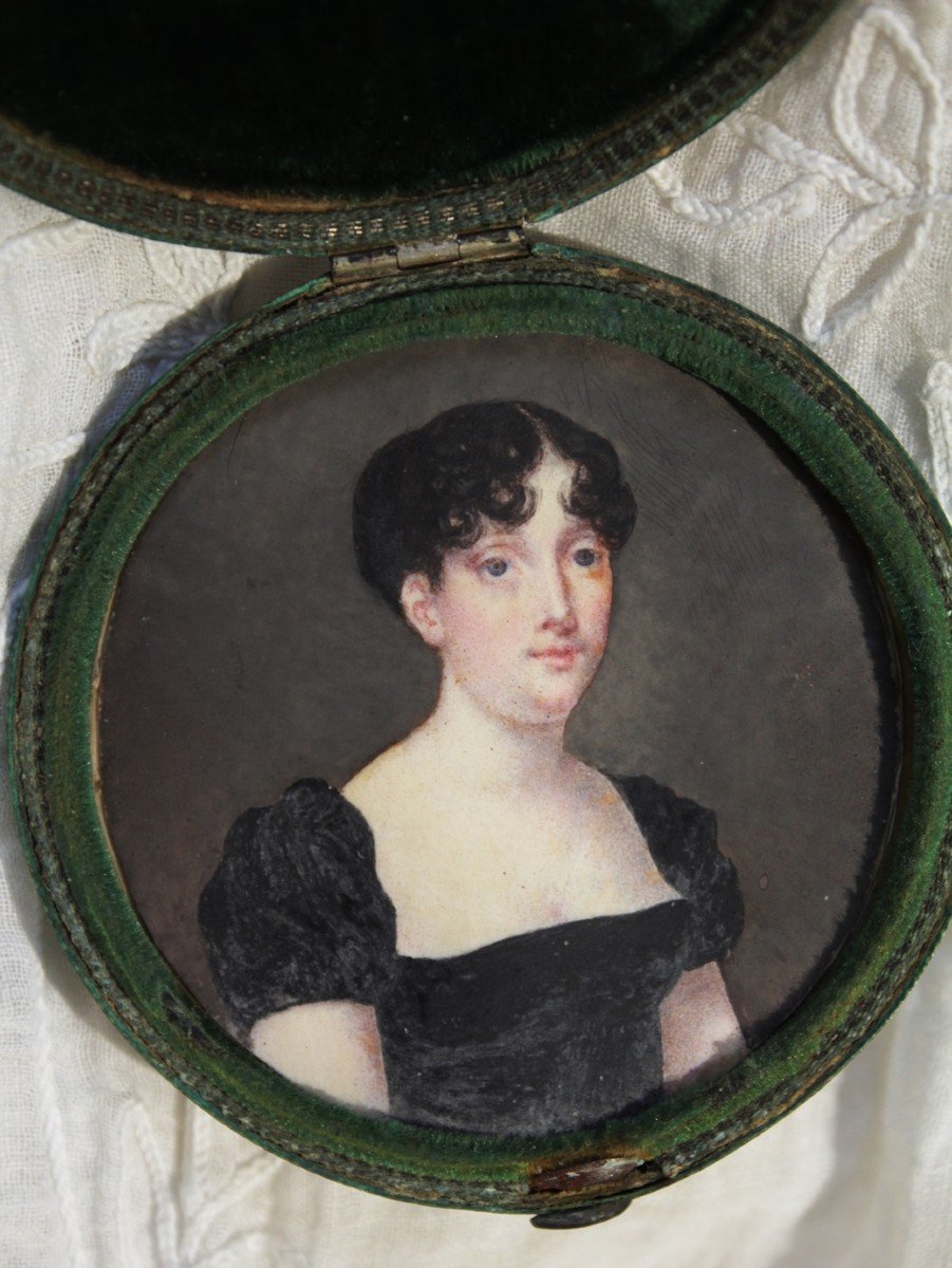 Miniature Portrait De Femme Dans Son étui En Galuchat Vers 1800-photo-3