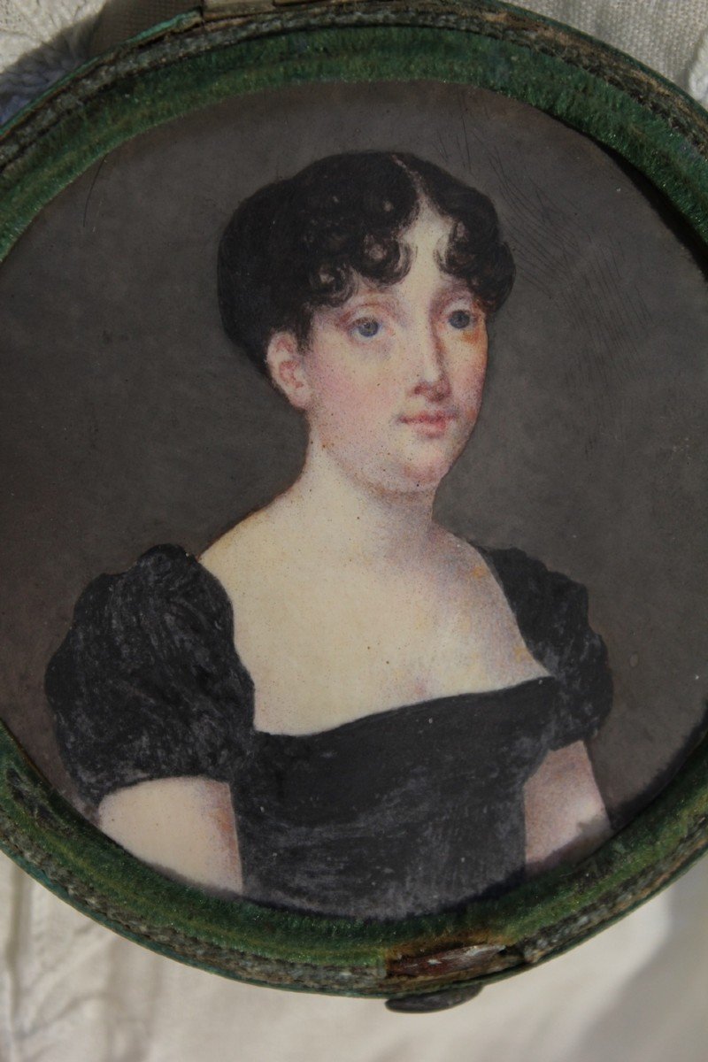 Miniature Portrait De Femme Dans Son étui En Galuchat Vers 1800-photo-4