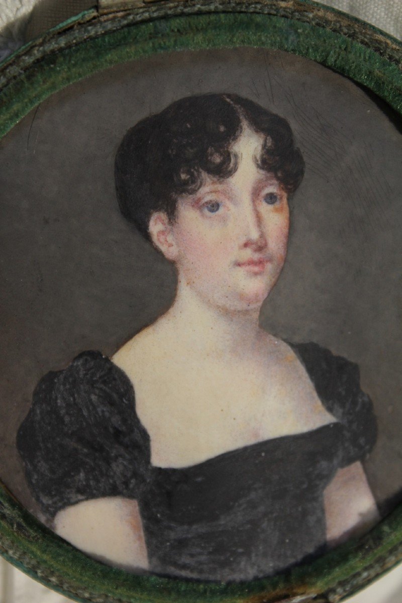 Miniature Portrait De Femme Dans Son étui En Galuchat Vers 1800-photo-1