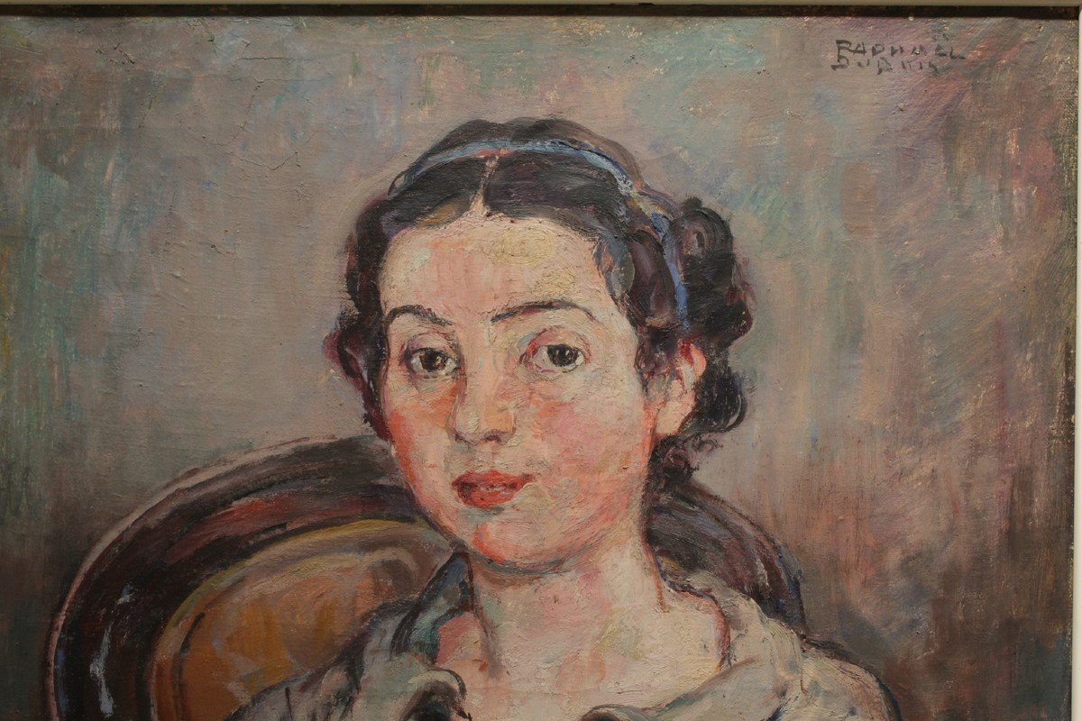 Oil Painting On Canvas 'portrait Of A Young Girl' Raphaël Dubois (1888-1960)-photo-3