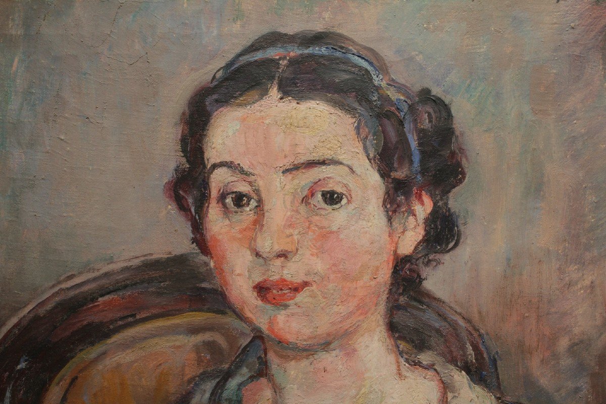 Oil Painting On Canvas 'portrait Of A Young Girl' Raphaël Dubois (1888-1960)-photo-4