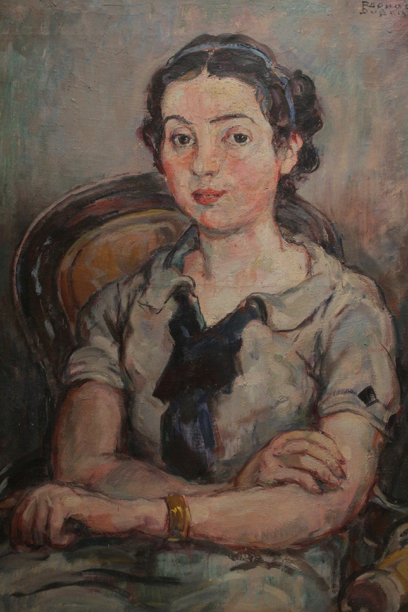 Oil Painting On Canvas 'portrait Of A Young Girl' Raphaël Dubois (1888-1960)-photo-5