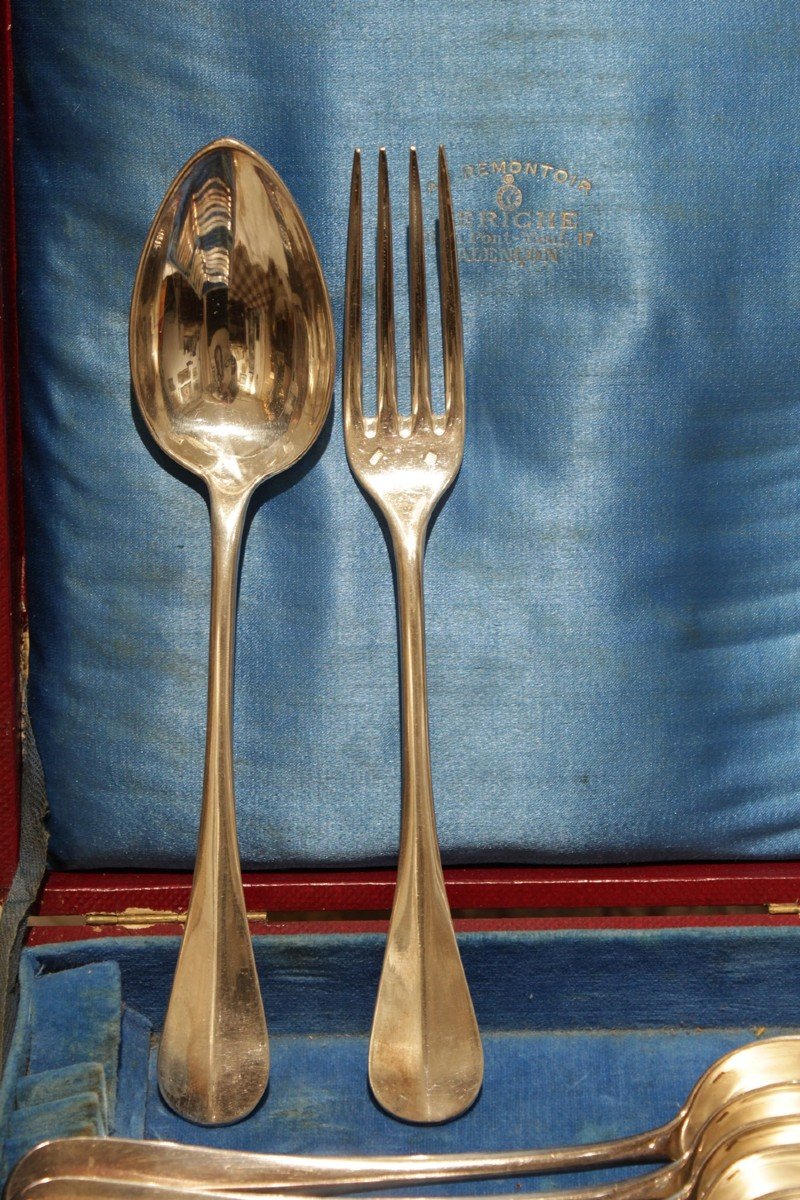 Cailar Bayard 8-piece Single-plate Cutlery Set In Silver-plated Metal, Early 20th Century-photo-2