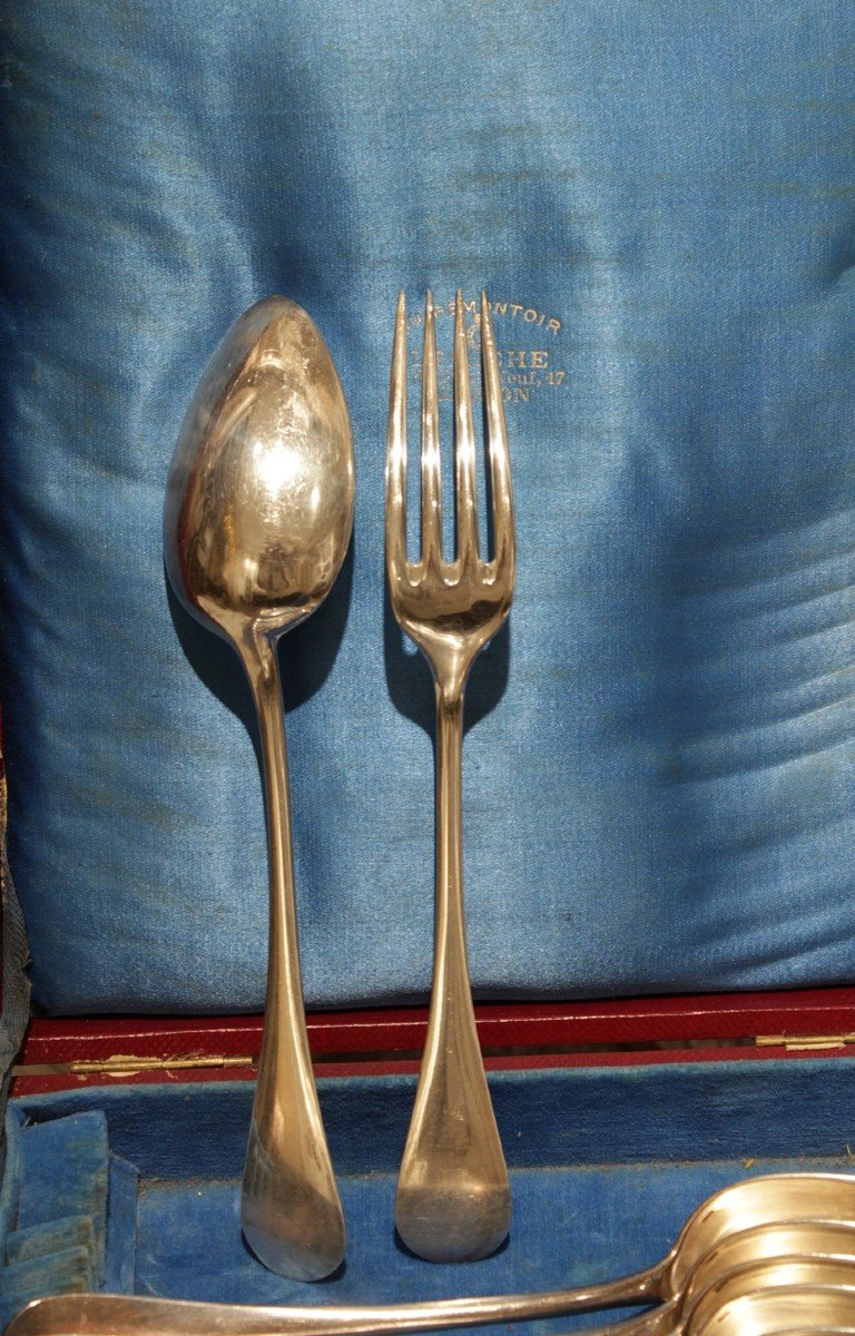 Cailar Bayard 8-piece Single-plate Cutlery Set In Silver-plated Metal, Early 20th Century-photo-3