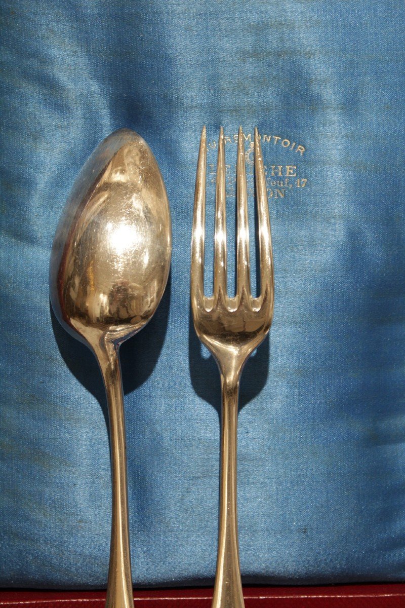 Cailar Bayard 8-piece Single-plate Cutlery Set In Silver-plated Metal, Early 20th Century-photo-4