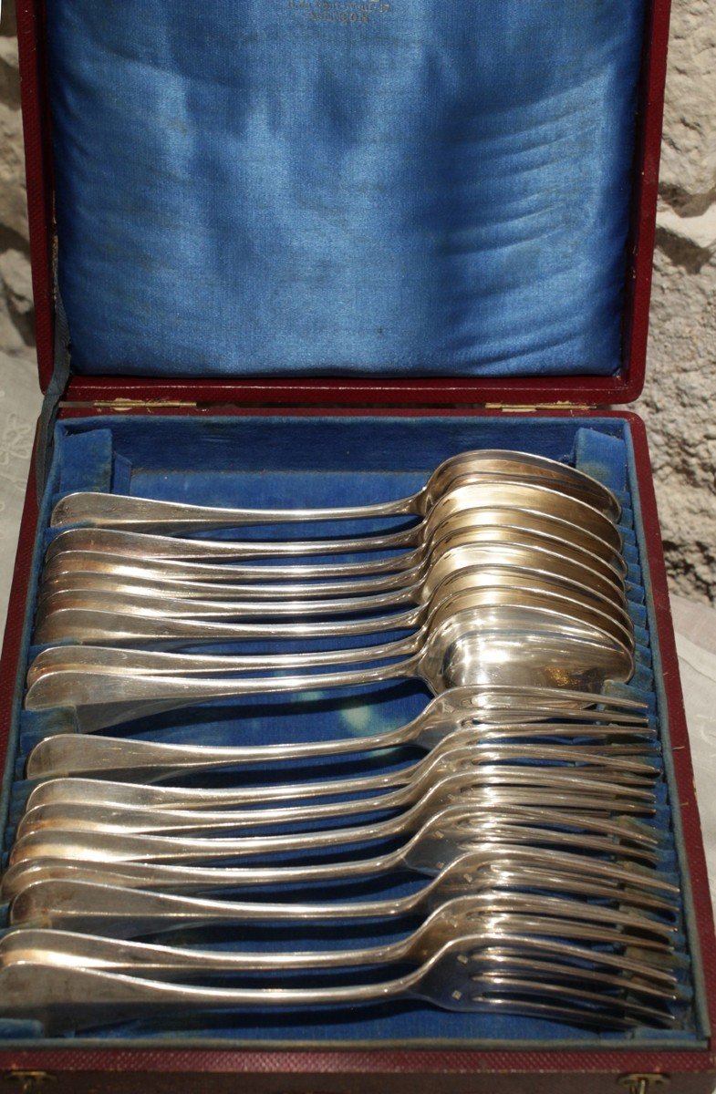 Cailar Bayard 8-piece Single-plate Cutlery Set In Silver-plated Metal, Early 20th Century-photo-1