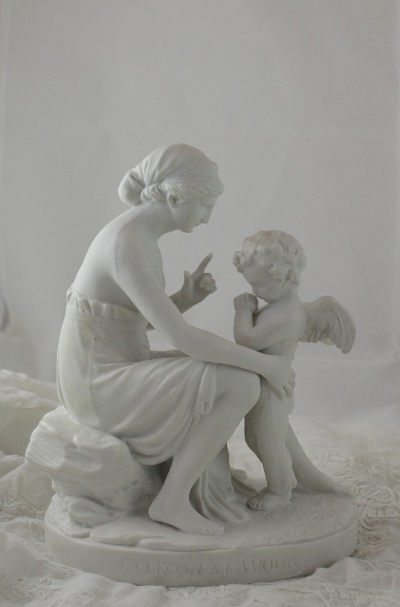 Sculpture En Biscuit De Porcelaine 'la Leçon à l'Amour' 19ème Siècle-photo-2