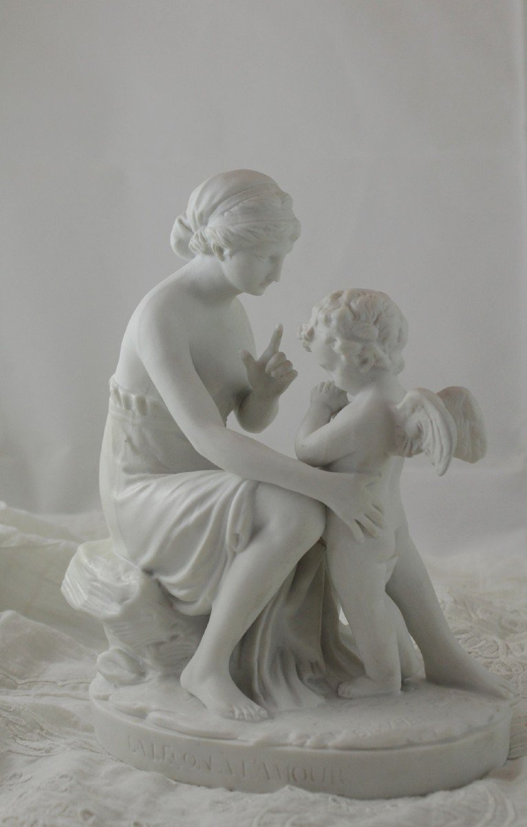 Sculpture En Biscuit De Porcelaine 'la Leçon à l'Amour' 19ème Siècle