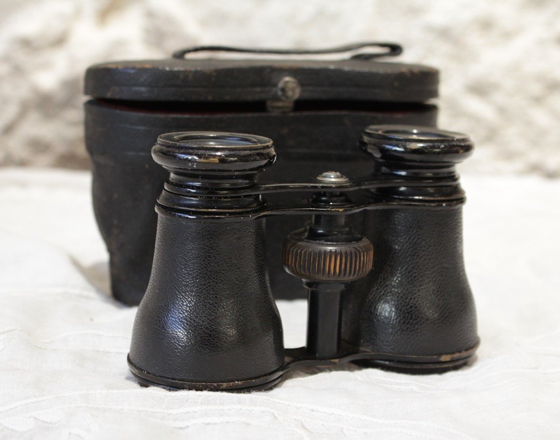 Pair Of Leather-covered Theater Binoculars With Case J. Druoton Lille Late 19th Century-photo-2