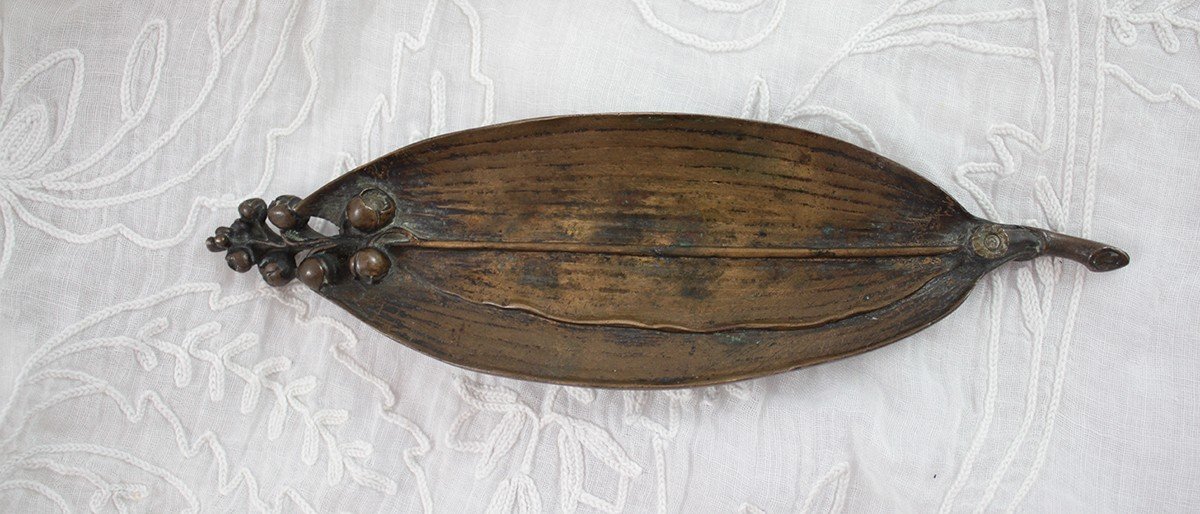 Bronze Lily Of The Valley Leaf Empty Pocket Circa 1900-photo-4