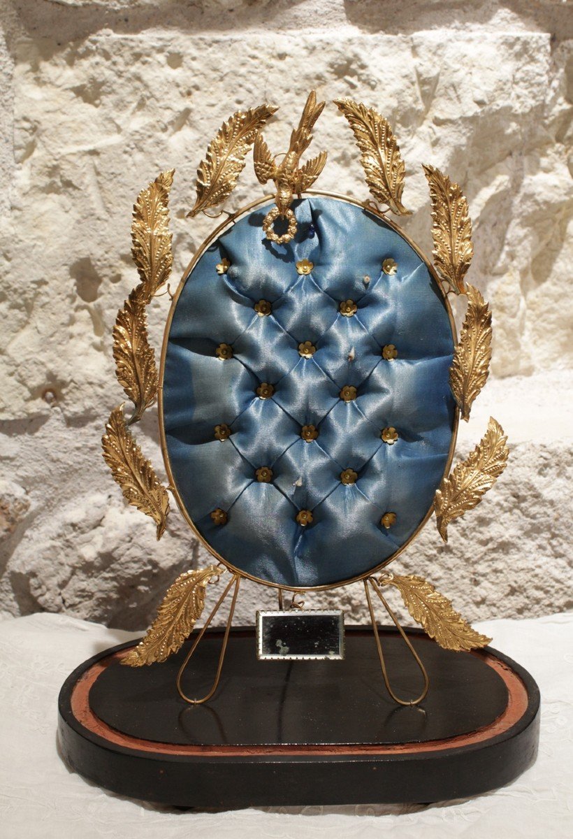 Globe De Mariée Et Sa Garniture De Soie Bleue Et Laiton Fin 19ème Siècle, Début 20ème Siècle-photo-2