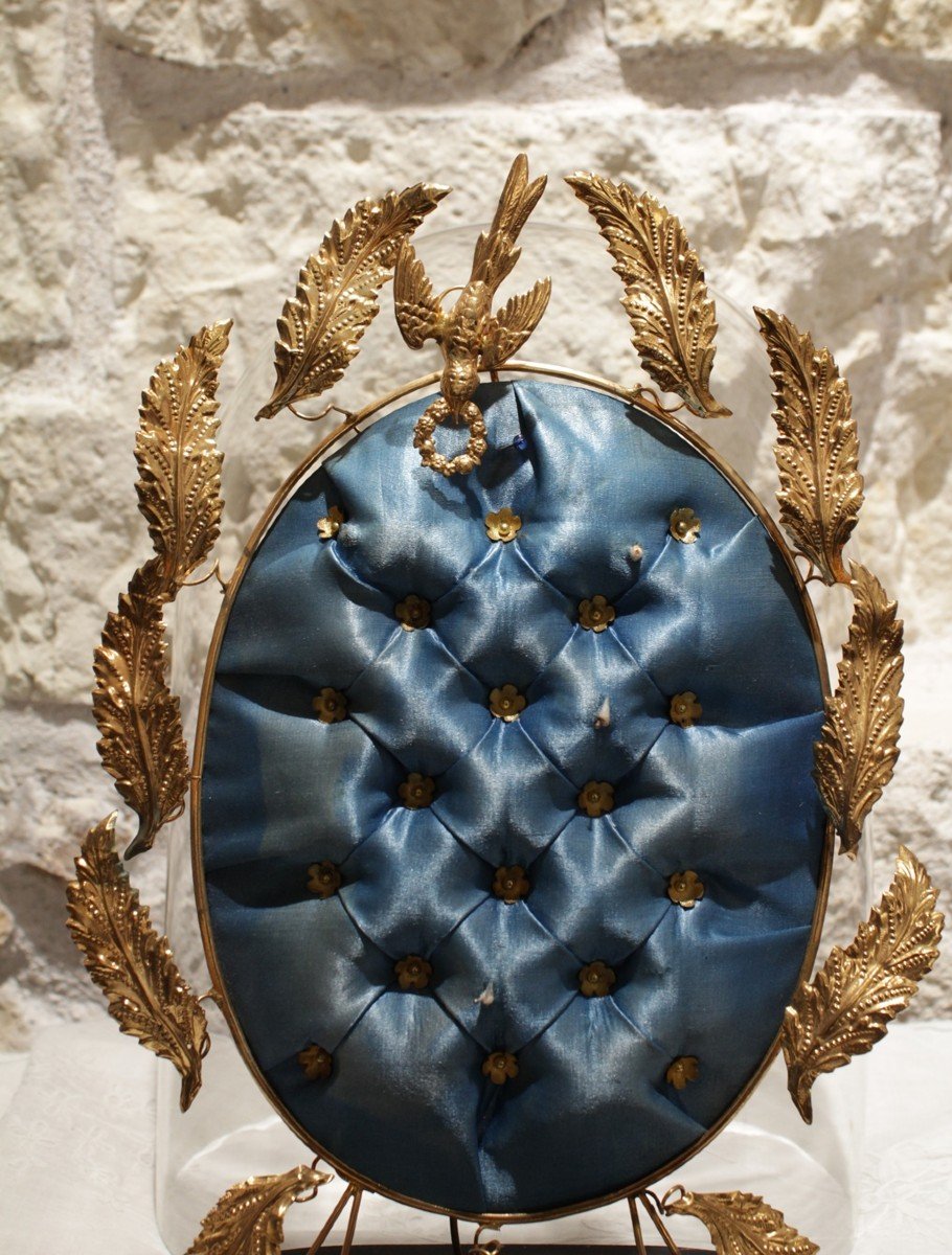 Globe De Mariée Et Sa Garniture De Soie Bleue Et Laiton Fin 19ème Siècle, Début 20ème Siècle-photo-3