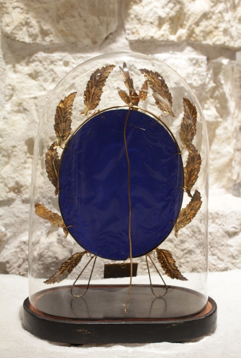 Globe De Mariée Et Sa Garniture De Soie Bleue Et Laiton Fin 19ème Siècle, Début 20ème Siècle-photo-5