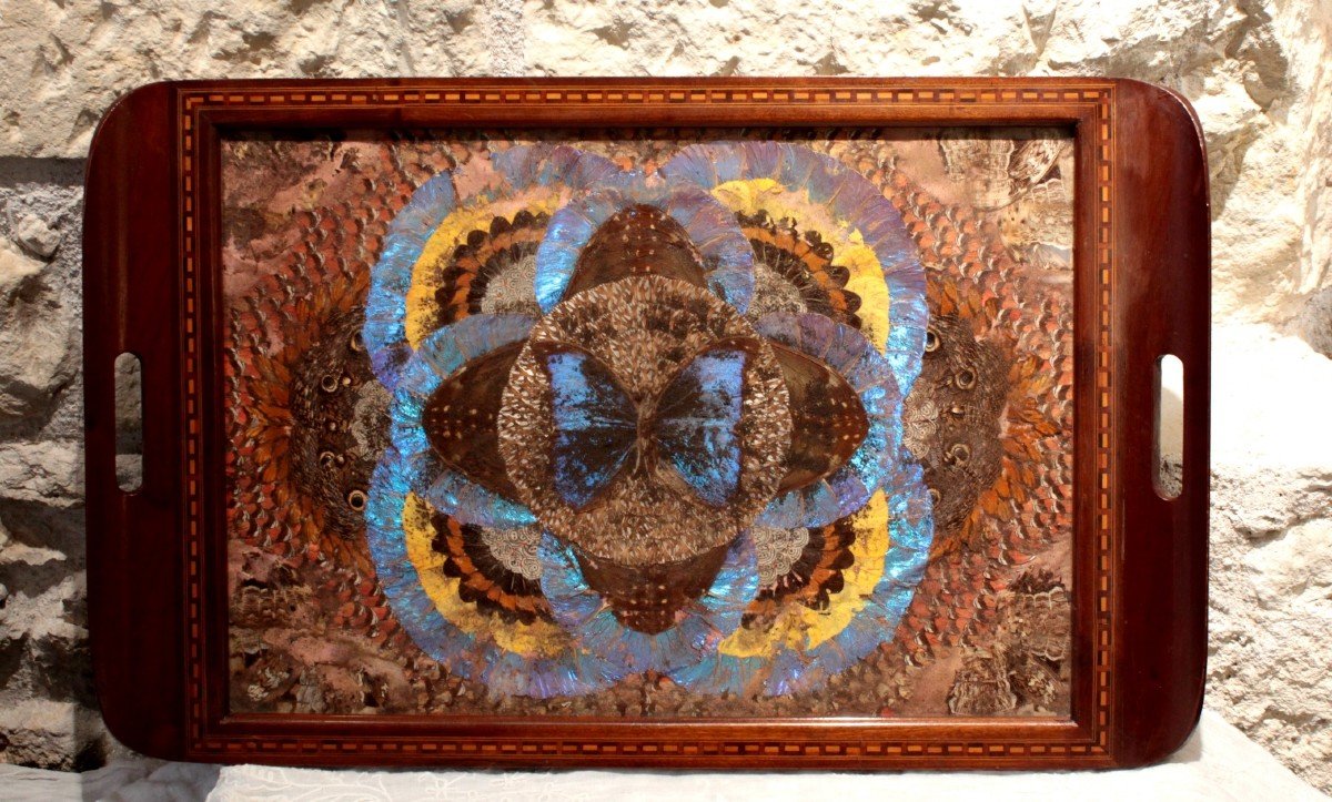 Wooden Serving Tray With Butterfly Wings, Brazil Circa 1930