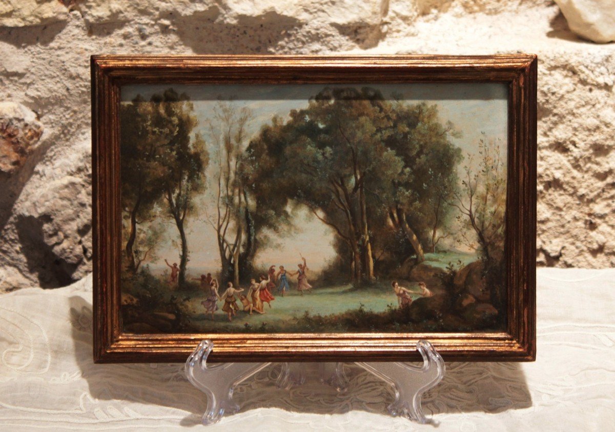 Gouache 'the Dance Of The Nymphs' After Camille Corot 19th Century-photo-2