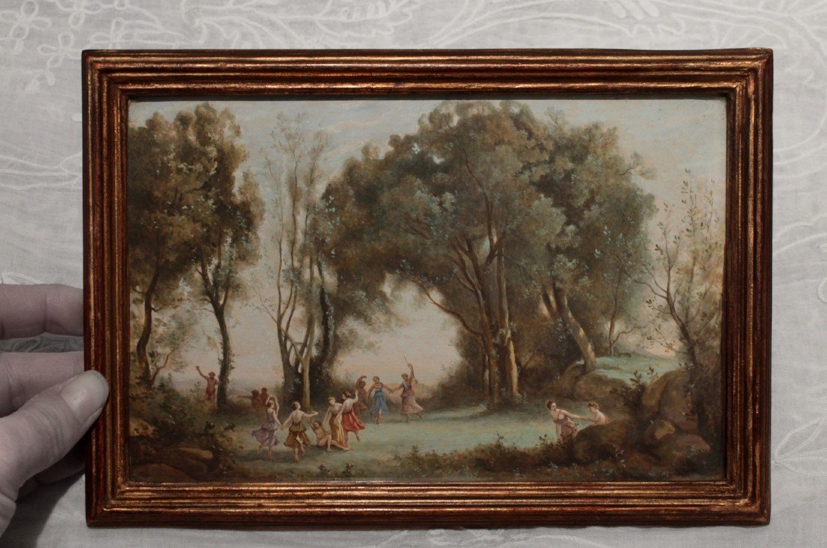 Gouache 'the Dance Of The Nymphs' After Camille Corot 19th Century