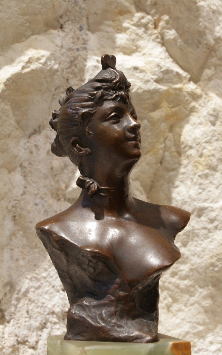 Sculpture En Bronze 'reine De Coeur' Buste De Femme Signé Jean Garnier (1853-1930)-photo-6