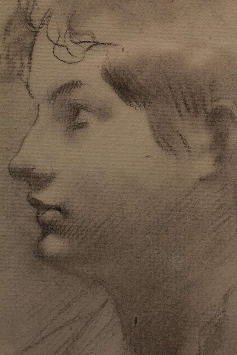 Charcoal Drawing 'profile Of A Woman' Signed Antonin Mercié (1845-1916)-photo-4