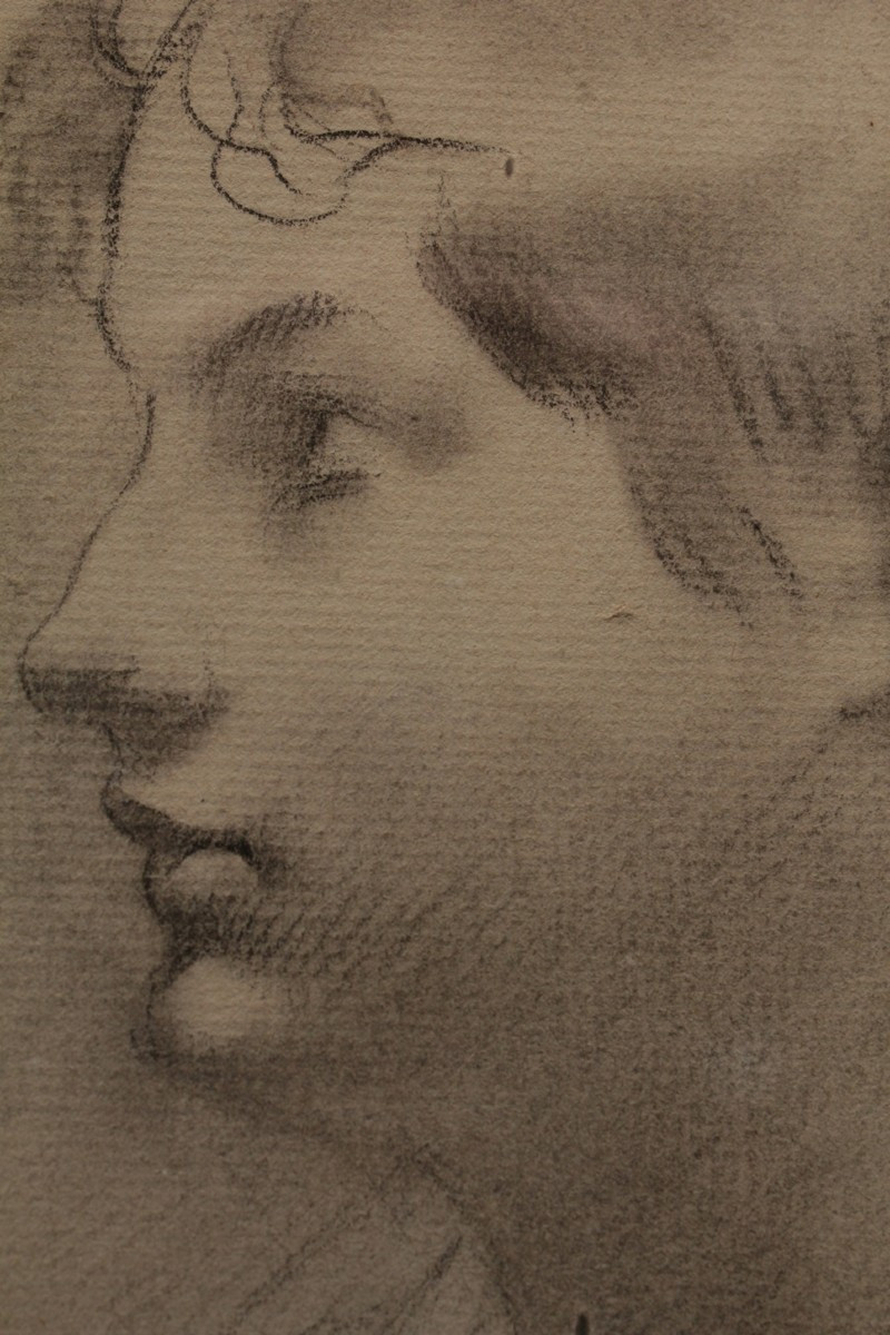 Dessin Au Fusain 'profil De Femme' Signé Antonin Mercié (1845-1916)-photo-1